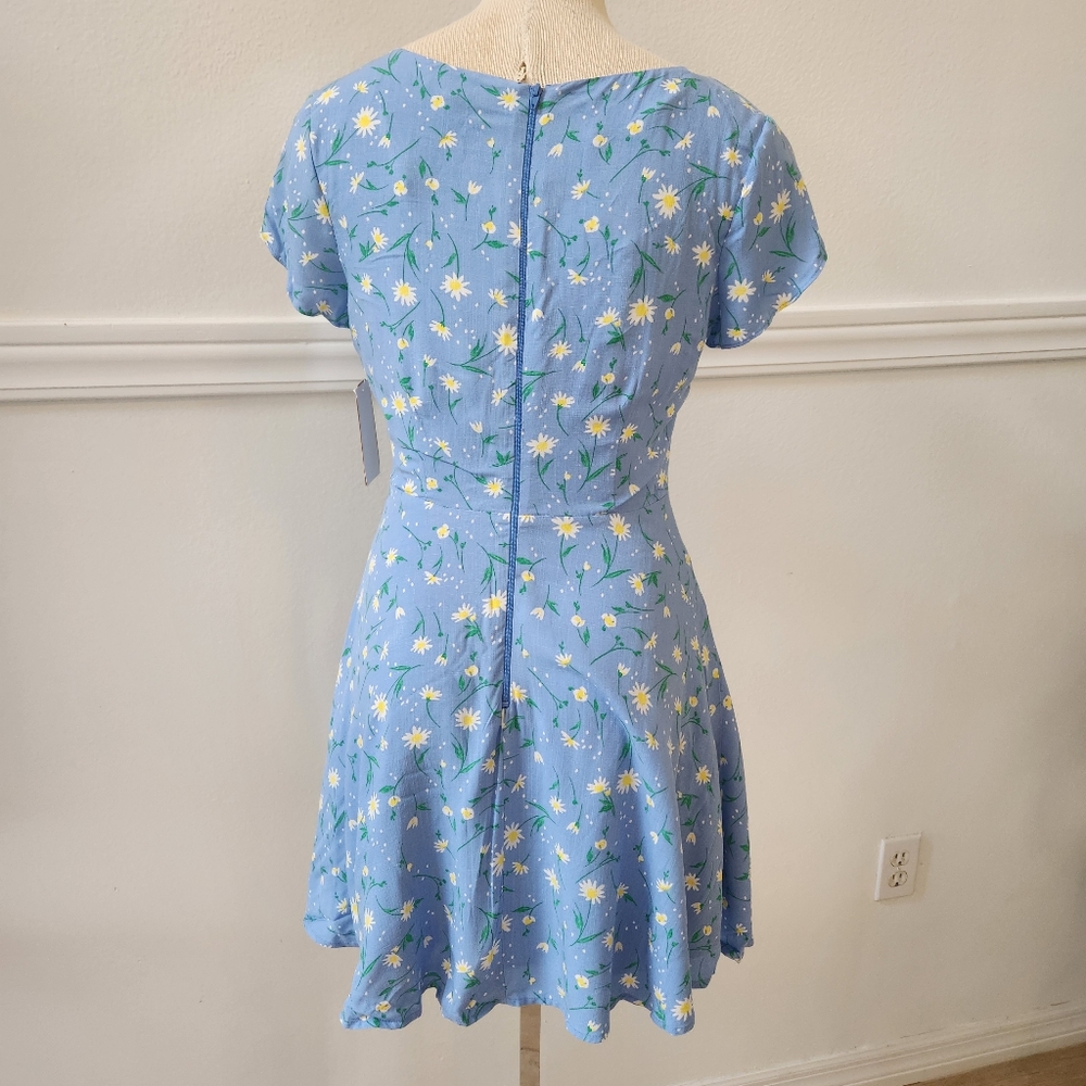 Copper Key Women's Blue Mini Dress S Floral Daisy Cottage Core Lined Summer - Picture 10 of 13